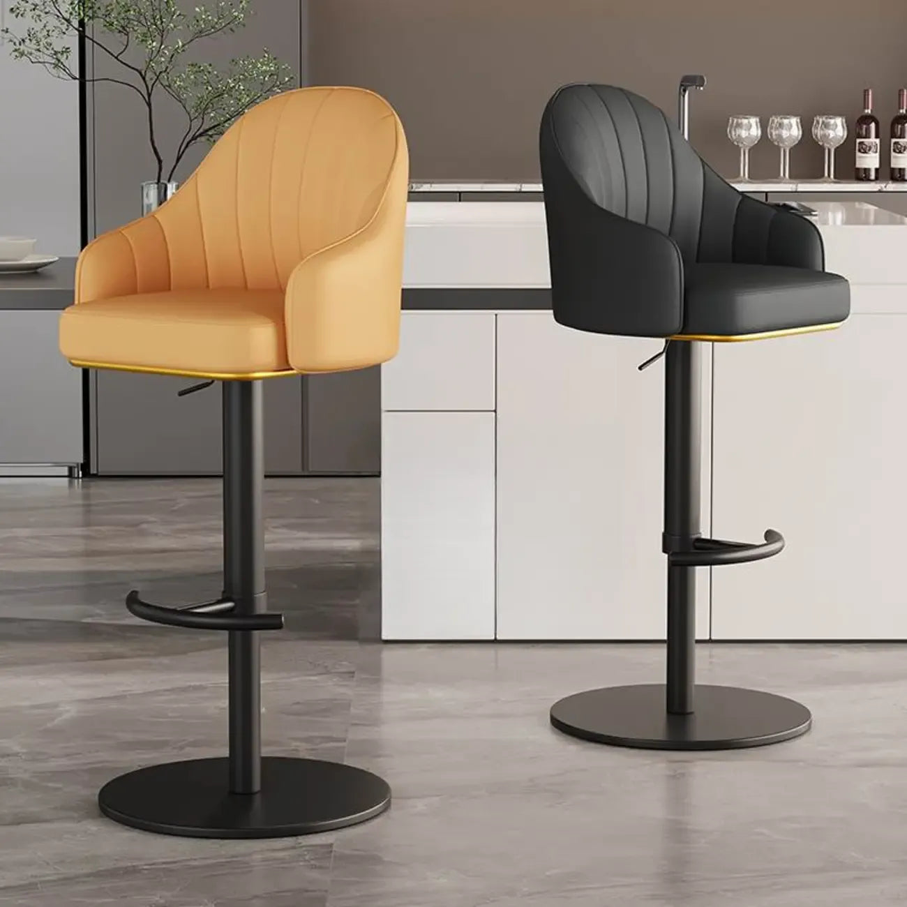 Tabouret de bar pivotant moderne en cuir, dossier bas réglable