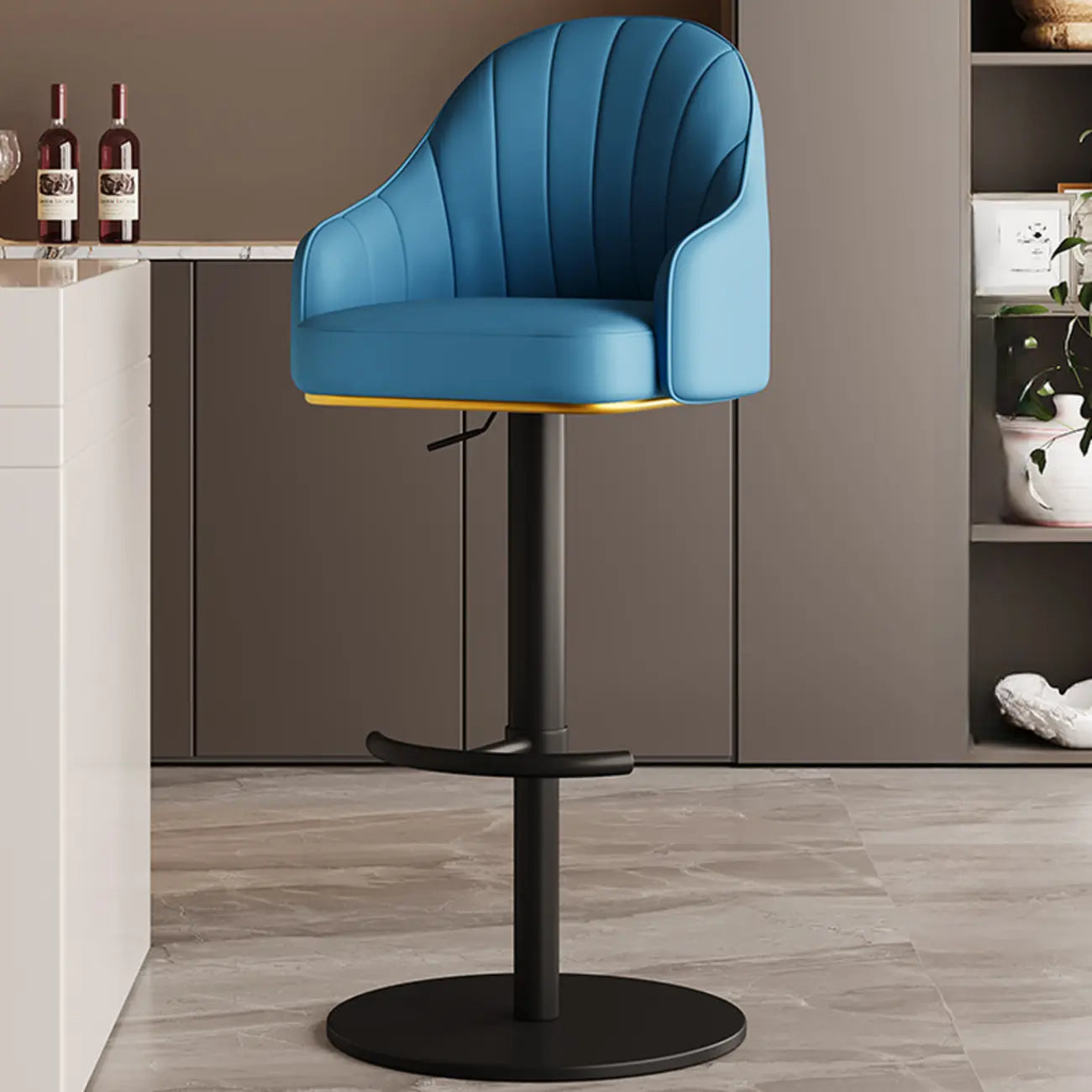 Tabouret de bar pivotant moderne en cuir, dossier bas réglable