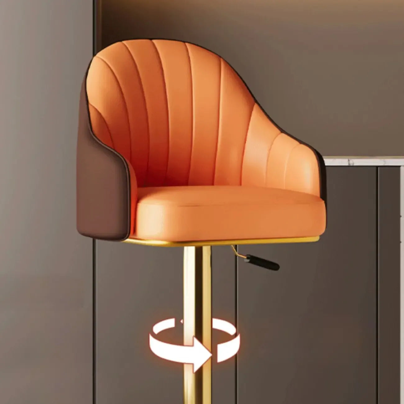 Tabouret de bar pivotant moderne en cuir, dossier bas réglable