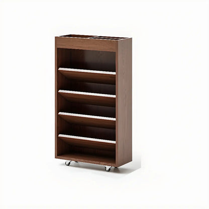 Bibliothèque verticale mobile à 5 étagères en bois brun noyer