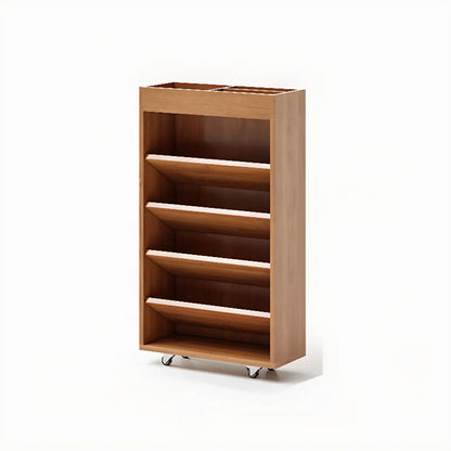 Bibliothèque verticale mobile à 5 étagères en bois brun noyer