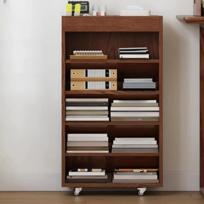 Bibliothèque verticale mobile à 5 étagères en bois brun noyer
