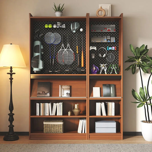 Bibliothèque verticale scandinave haute en noyer à fond fermé