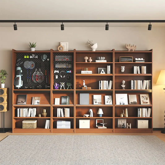 Bibliothèque verticale scandinave haute en noyer à fond fermé