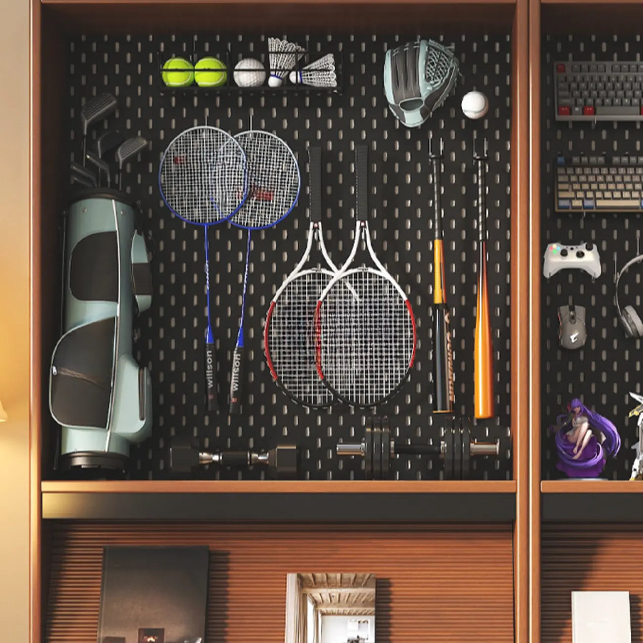 Bibliothèque verticale scandinave haute en noyer à fond fermé