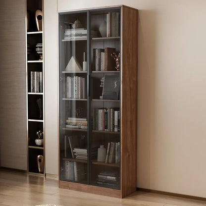 Bibliothèque traditionnelle en bois de noyer brun avec tiroirs