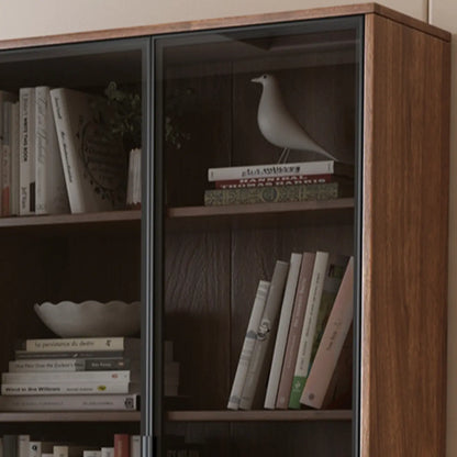 Bibliothèque traditionnelle en bois de noyer brun avec tiroirs