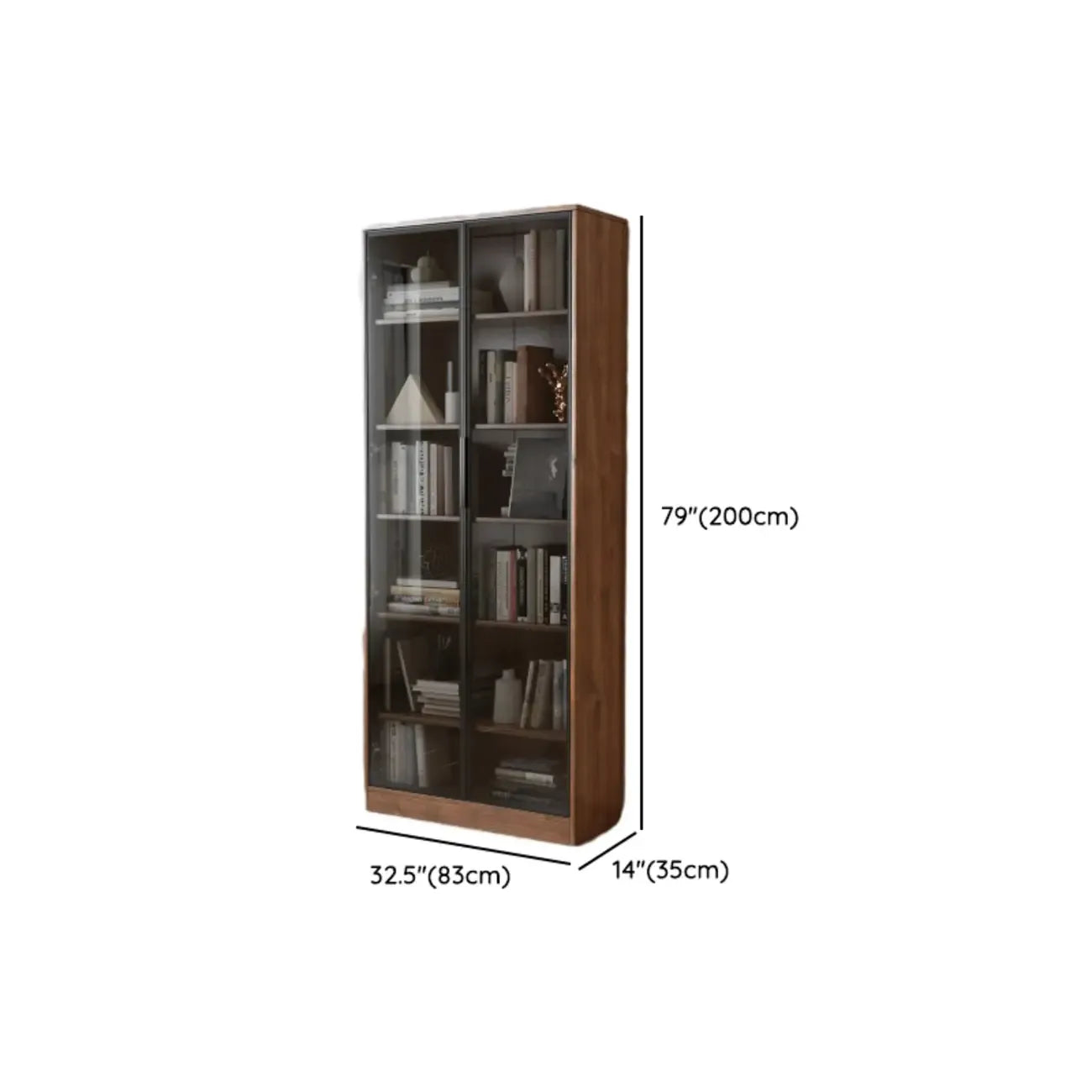 Bibliothèque traditionnelle en bois de noyer brun avec tiroirs