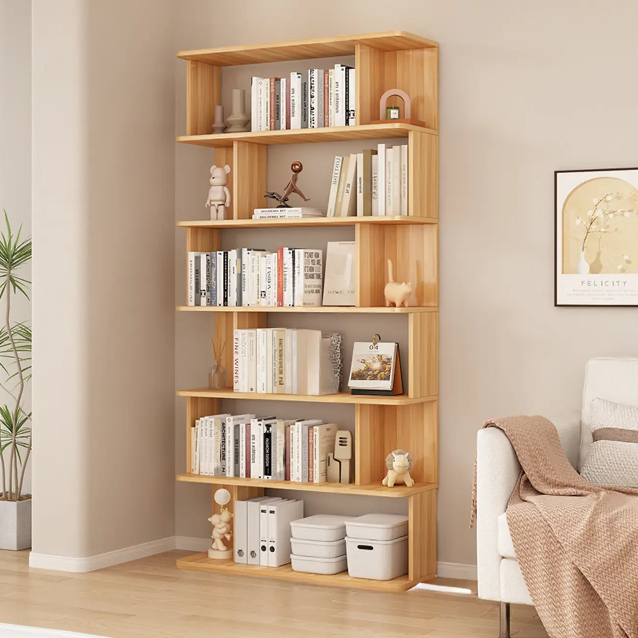 Bibliothèque verticale en noyer massif, style milieu du siècle, à dos ouvert