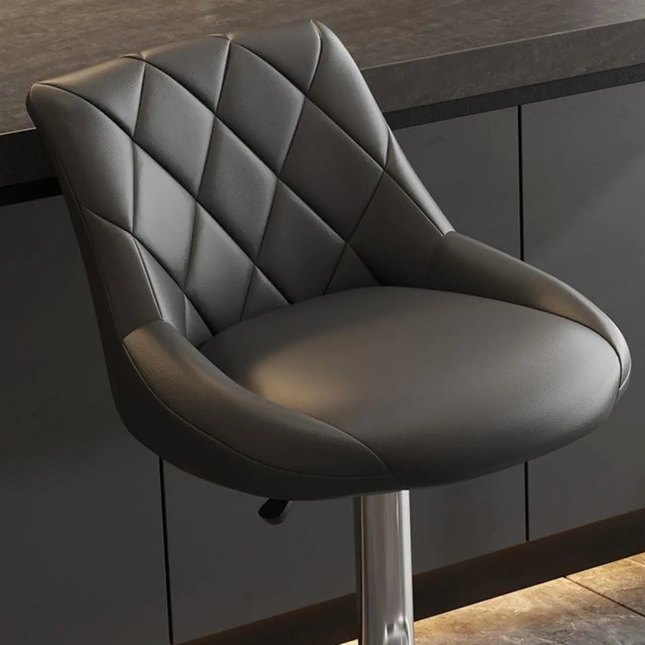 Tabouret de bar pivotant capitonné à losanges, réglable, en cuir PU noir et rouge