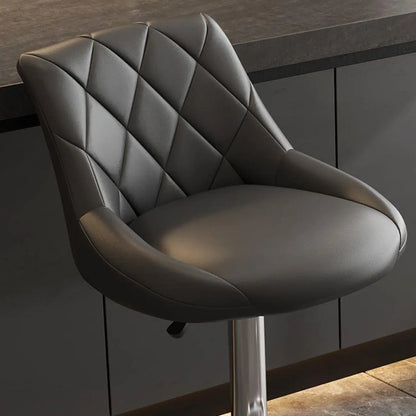 Tabouret de bar pivotant capitonné à losanges, réglable, en cuir PU noir et rouge