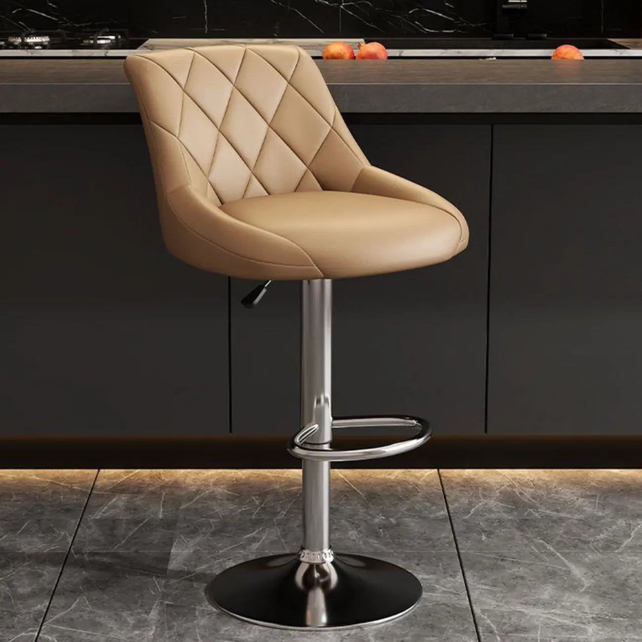 Tabouret de bar pivotant capitonné à losanges, réglable, en cuir PU noir et rouge