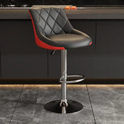 Tabouret de bar pivotant capitonné à losanges, réglable, en cuir PU noir et rouge