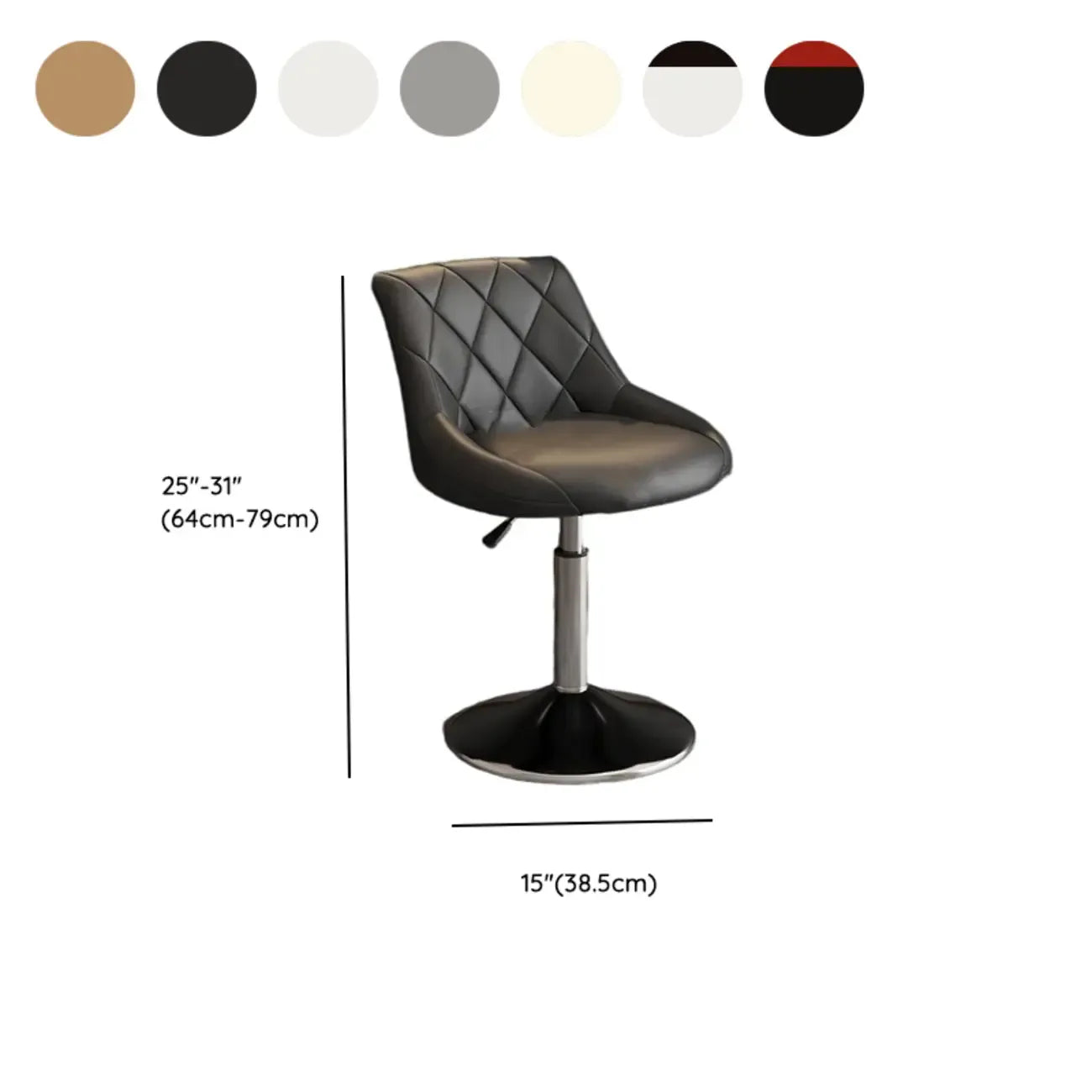 Tabouret de bar pivotant capitonné à losanges, réglable, en cuir PU noir et rouge