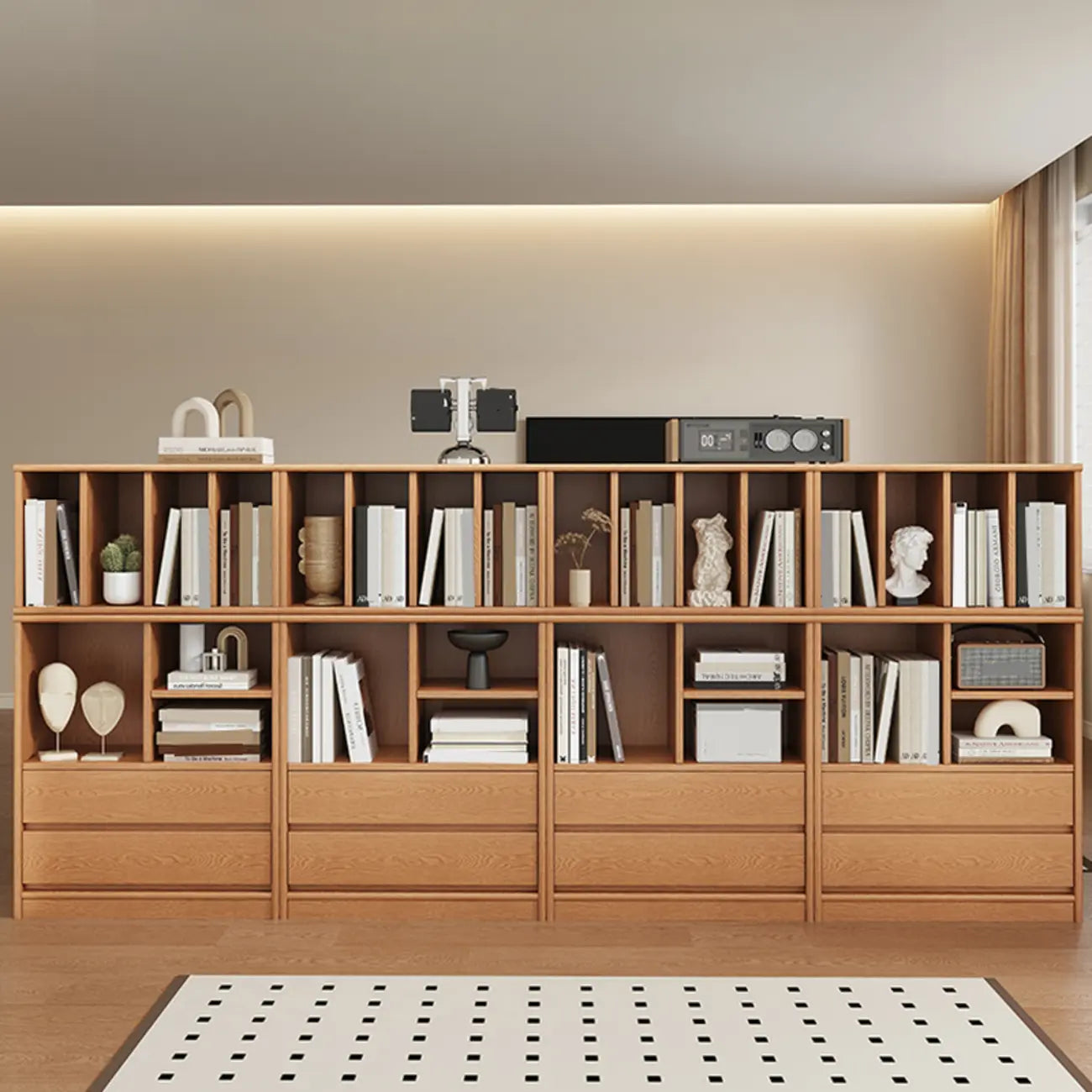 Bibliothèque ouverte horizontale en bois de cerisier pour salon
