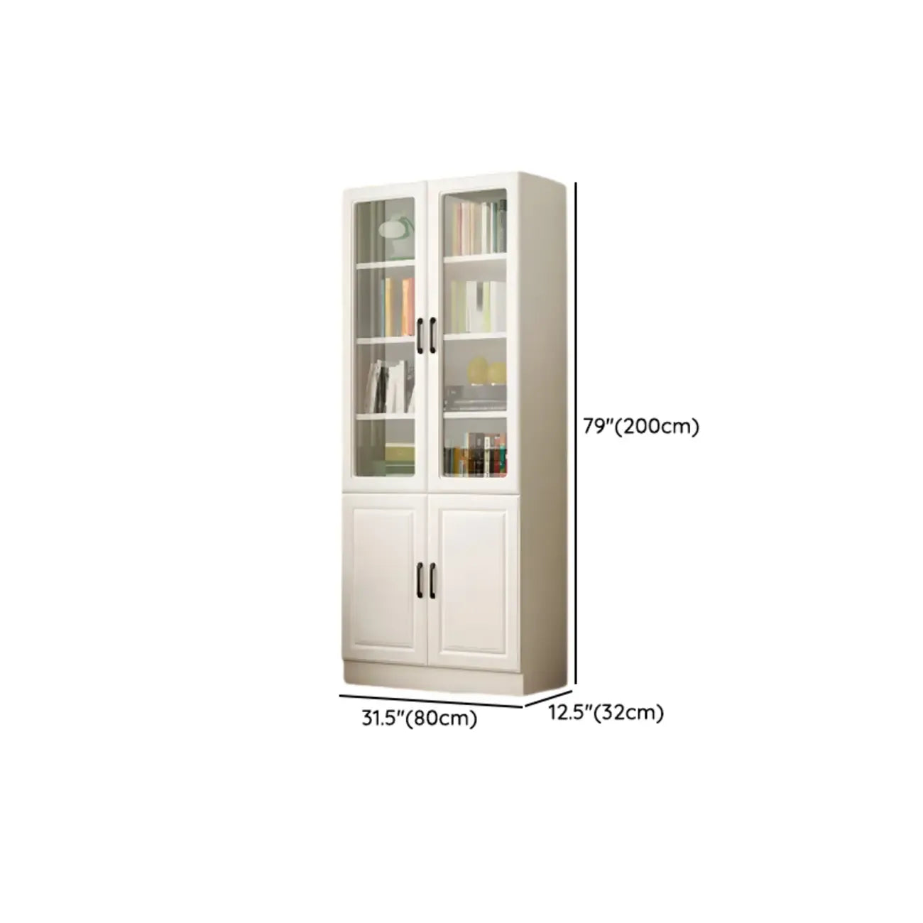 Bibliothèque verticale classique en bois blanc avec armoire