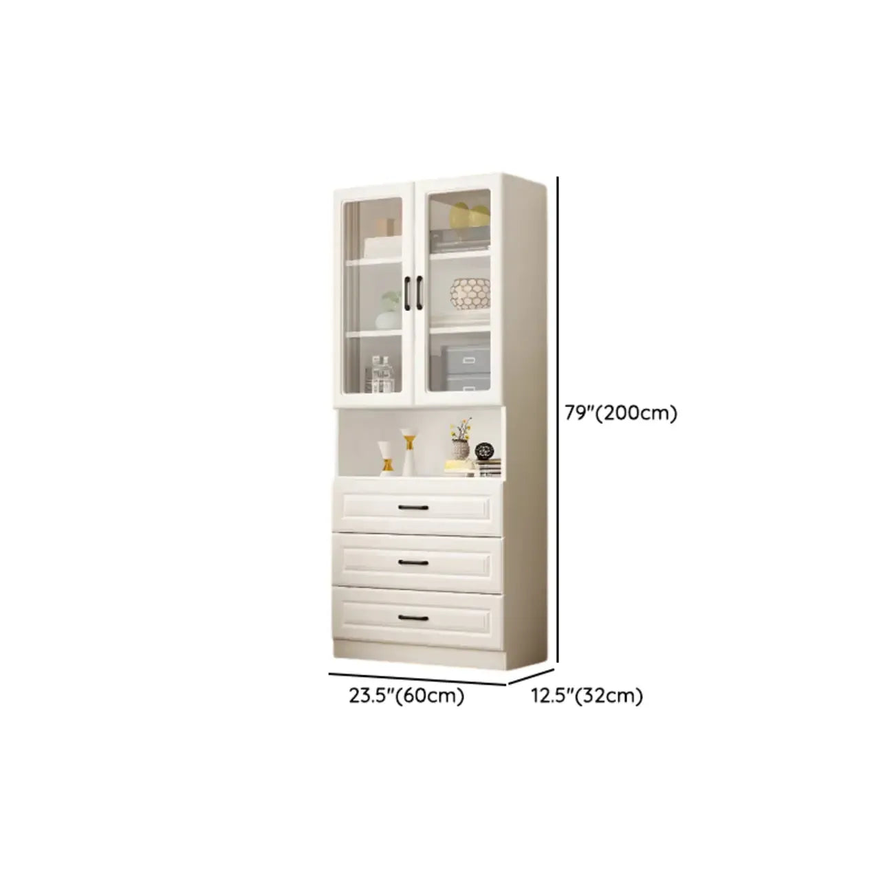 Bibliothèque verticale classique en bois blanc avec armoire