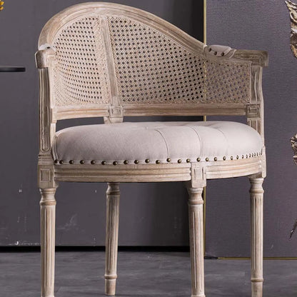 Chaise de salle à manger rustique en bois recouvert de rotin et de tissu