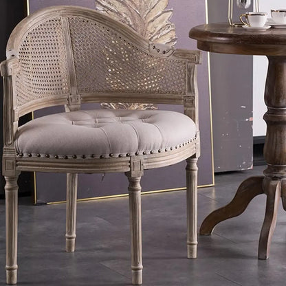 Chaise de salle à manger rustique en bois recouvert de rotin et de tissu