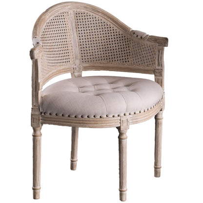 Chaise de salle à manger rustique en bois recouvert de rotin et de tissu