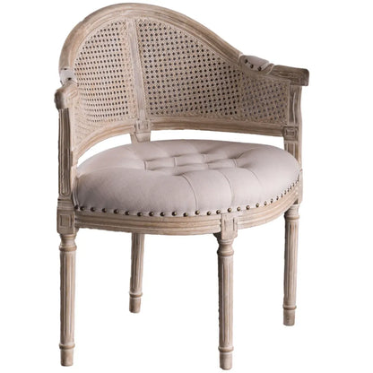 Chaise de salle à manger rustique en bois recouvert de rotin et de tissu