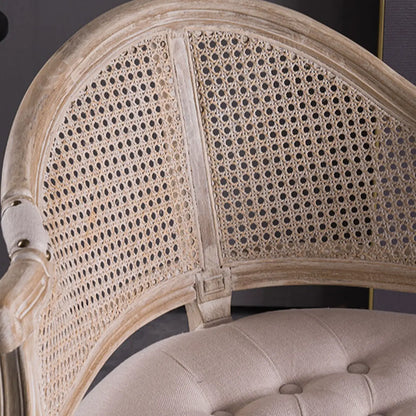 Chaise de salle à manger rustique en bois recouvert de rotin et de tissu