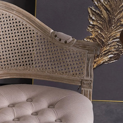 Chaise de salle à manger rustique en bois recouvert de rotin et de tissu