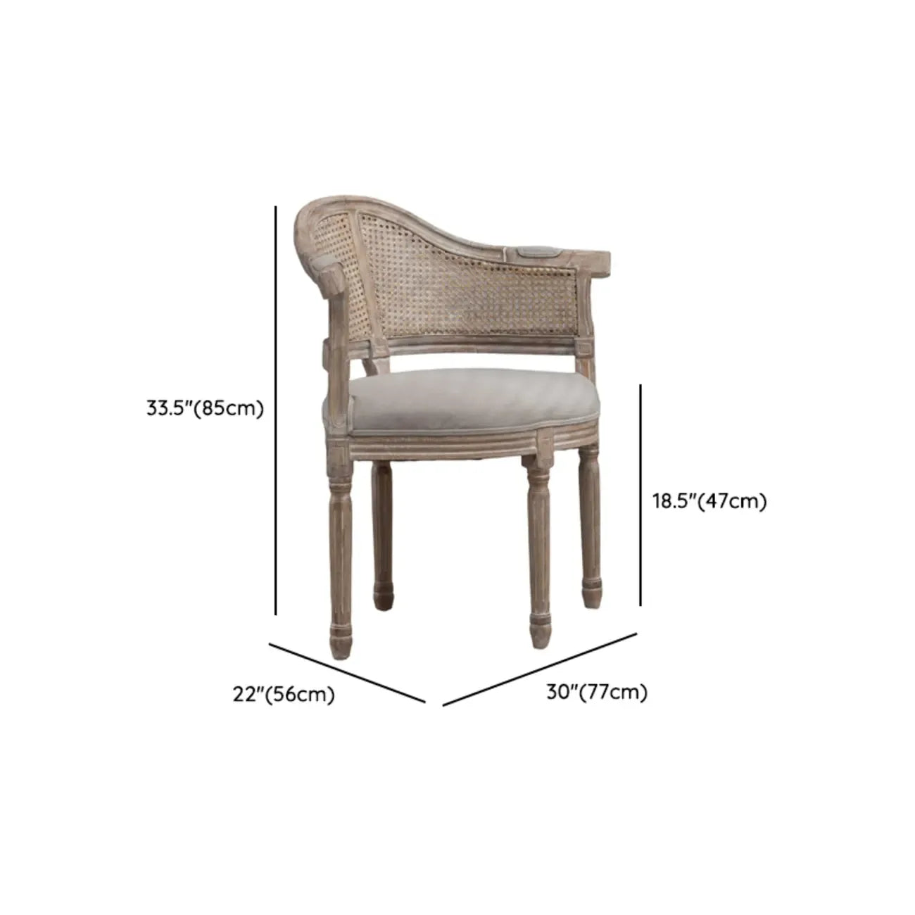 Chaise de salle à manger rustique en bois recouvert de rotin et de tissu