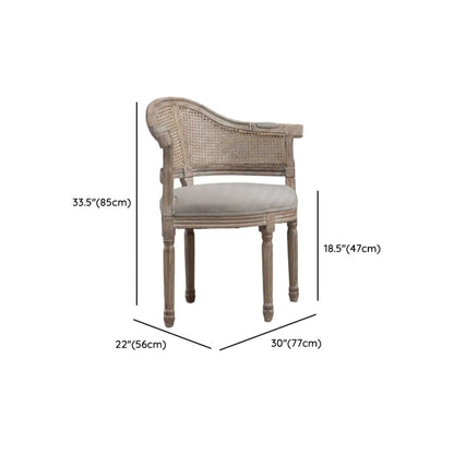 Chaise de salle à manger rustique en bois recouvert de rotin et de tissu