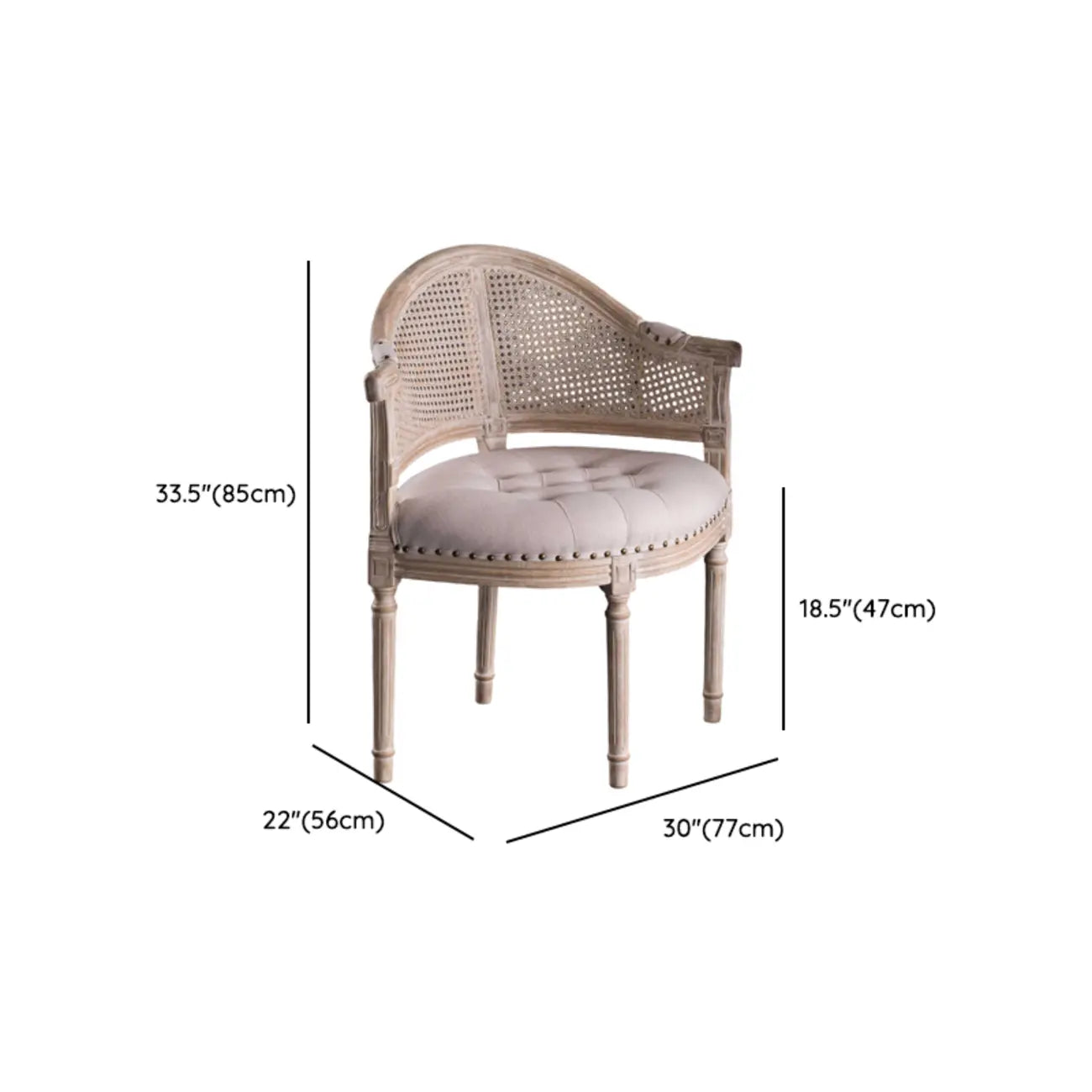 Chaise de salle à manger rustique en bois recouvert de rotin et de tissu