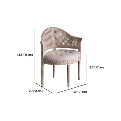 Chaise de salle à manger rustique en bois recouvert de rotin et de tissu