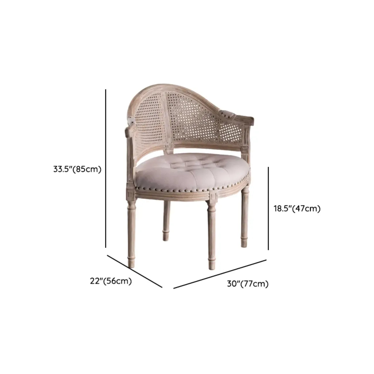 Chaise de salle à manger rustique en bois recouvert de rotin et de tissu