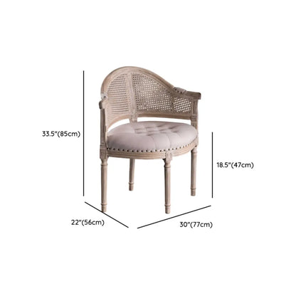 Chaise de salle à manger rustique en bois recouvert de rotin et de tissu