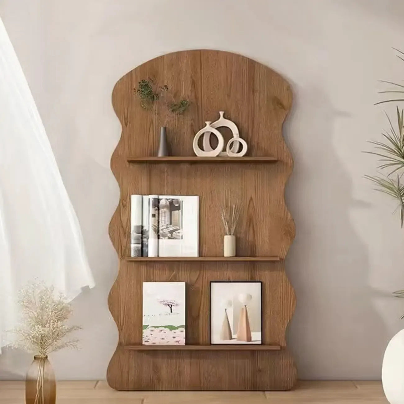 Bibliothèque décorative en bois brun à 3 étagères