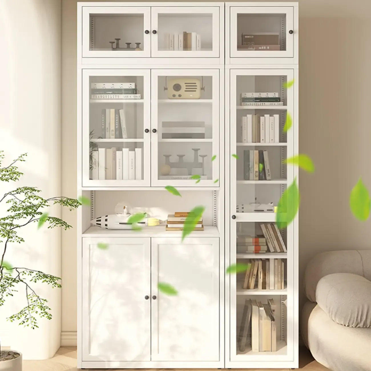 Vitrine haute à 6 niveaux avec portes vitrées