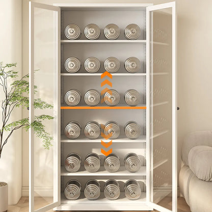 Vitrine haute à 6 niveaux avec portes vitrées
