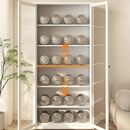 Vitrine haute à 6 niveaux avec portes vitrées