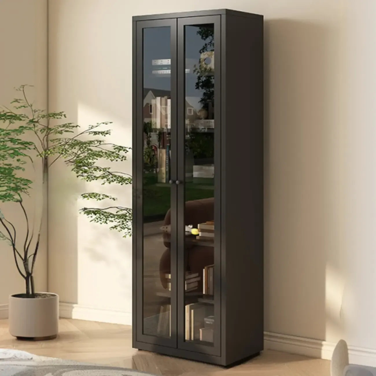 Vitrine haute à 6 niveaux avec portes vitrées