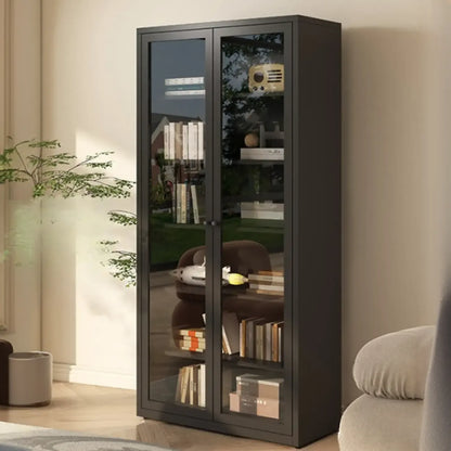 Vitrine haute à 6 niveaux avec portes vitrées