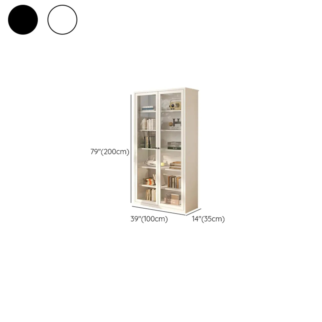 Vitrine haute à 6 niveaux avec portes vitrées