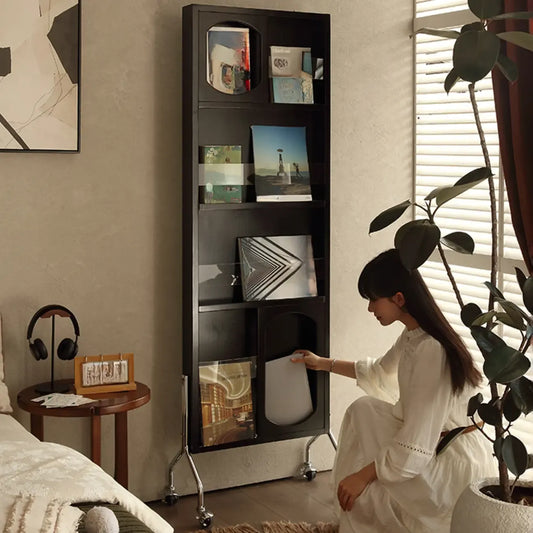 Bibliothèque mobile verticale en bois à 5 étagères avec fond fermé