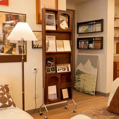 Bibliothèque mobile verticale en bois à 5 étagères avec fond fermé