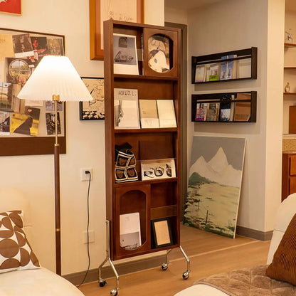 Bibliothèque mobile verticale en bois à 5 étagères avec fond fermé