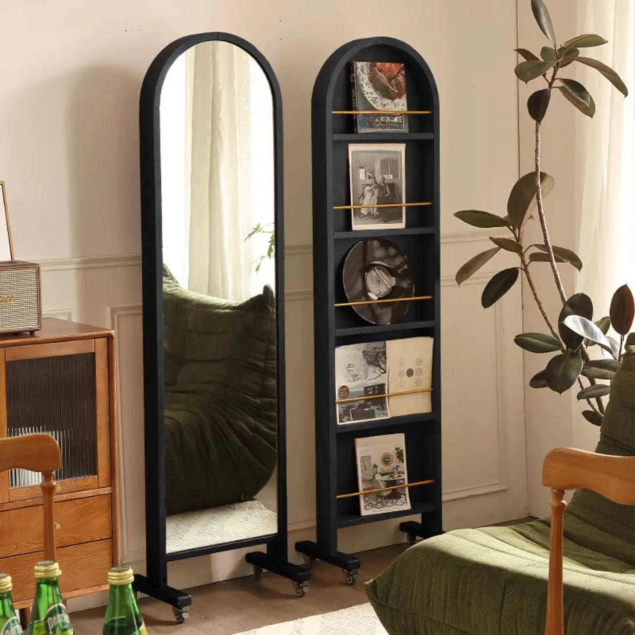Bibliothèque mobile verticale en bois à 5 étagères avec fond fermé