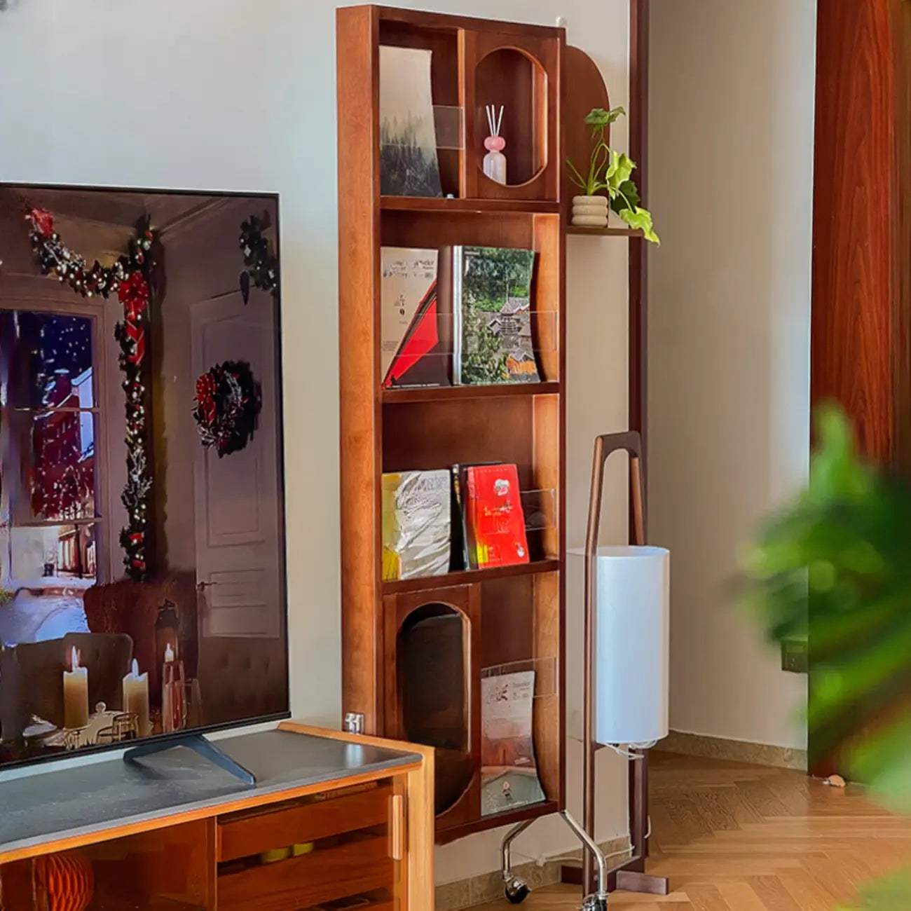 Bibliothèque mobile verticale en bois à 5 étagères avec fond fermé