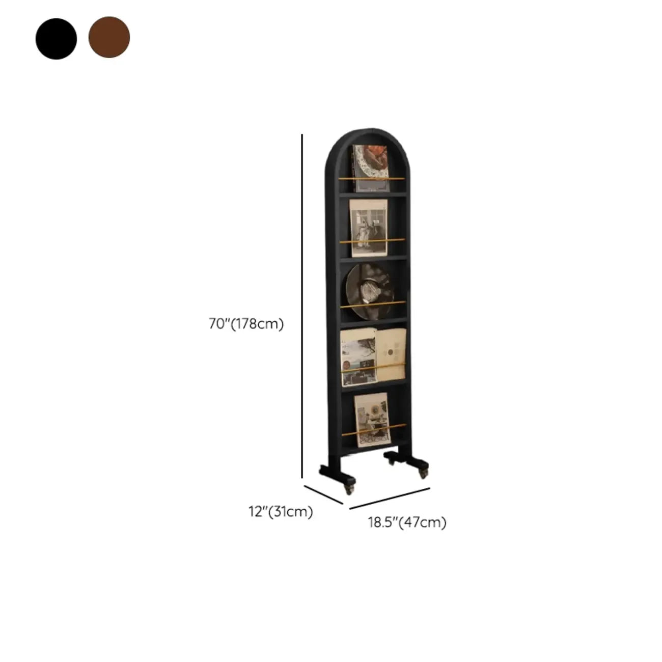 Bibliothèque mobile verticale en bois à 5 étagères avec fond fermé