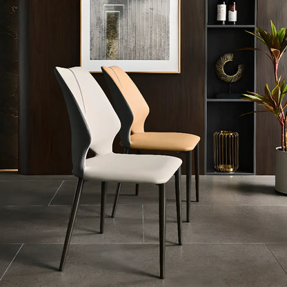 Chaise de salle à manger moderne sans accoudoirs, dossier ouvert, en similicuir.