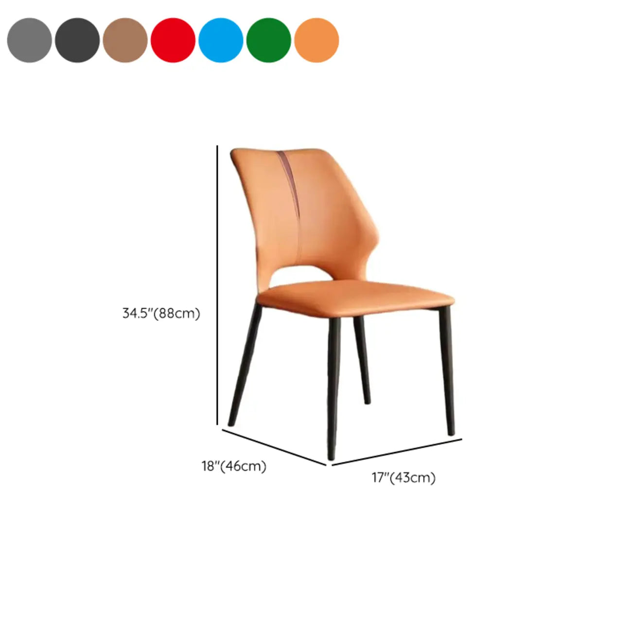 Chaise de salle à manger moderne sans accoudoirs, dossier ouvert, en similicuir.