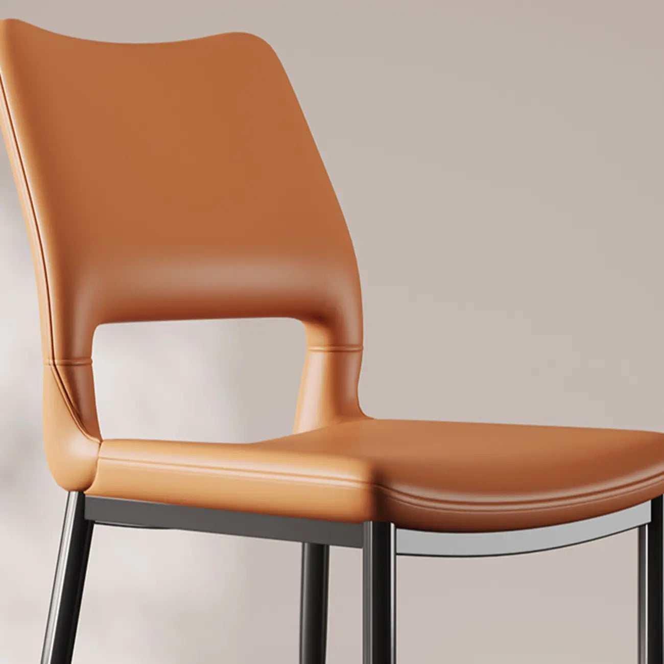 Chaise de salle à manger moderne en similicuir, dossier bas ouvert et sans accoudoirs