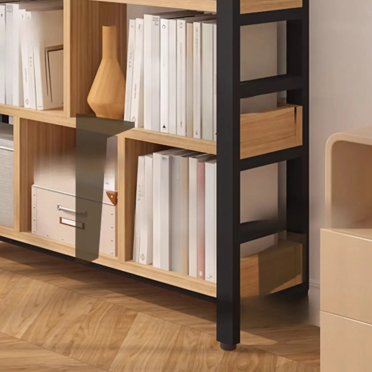 Étagère verticale en bois de noyer, bibliothèque ouverte à l'arrière